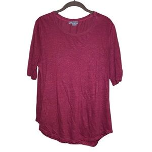 Vince Linen Shirt  Short Sleeve Crew Neck Minimalist Dark Red Burgundy Small